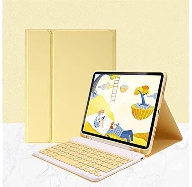 Alt view image 7 of 10 - iPad 10th Generation 2022 Keyboard Case Cute Color Keyboard Detachable Bluetooth Keyboard Cover with Pencil Holder for iPad 10 10.9 inch (Yellow)