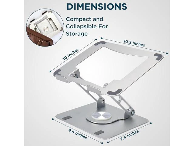 Alt view image 9 of 14 - Swivel Laptop Stand for Desk Adjustable Computer iPad Stand for Desk w/ 360 Rotation Portable Laptop Holder for Home Office Ergonomic Supplies