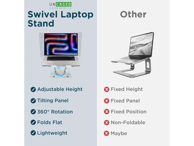 Alt view image 10 of 14 - Swivel Laptop Stand for Desk Adjustable Computer iPad Stand for Desk w/ 360 Rotation Portable Laptop Holder for Home Office Ergonomic Supplies