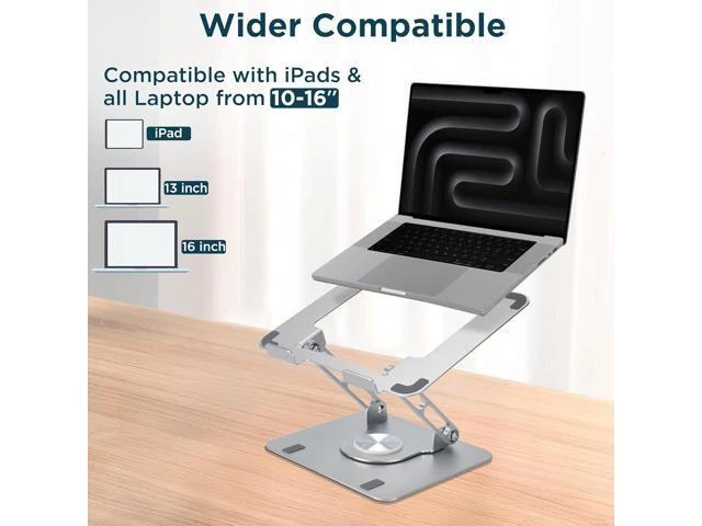 Alt view image 13 of 14 - Swivel Laptop Stand for Desk Adjustable Computer iPad Stand for Desk w/ 360 Rotation Portable Laptop Holder for Home Office Ergonomic Supplies