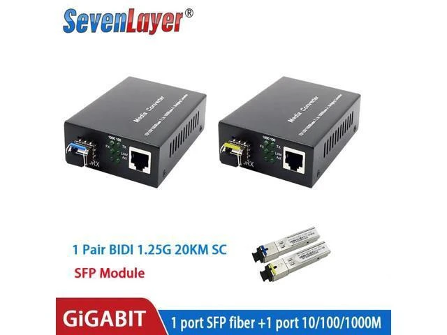 Alt view image 6 of 10 - Media Converter SFP Transceiver Module 20KM 1000Mbps Fast Ethernet RJ45 to Fiber Optic switch 2 port LC Mode 2PCS