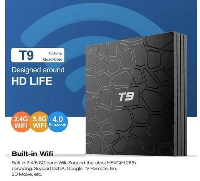 Alt view image 8 of 10 - 9.0 TV BOX T9 Smart TV Box 4K Quad Core Media Player 4GB RAM 32GB/64GB ROM H.265 2.4G/5G WIFI USB 3.0 TVbox Set Top Box