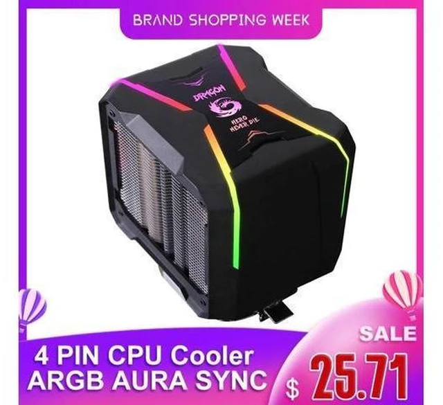 Alt view image 6 of 10 - 4PIN ARGB CPU Cooler Computer Radiator for Intel LGA 1150 1151 1155 1156 LGA775 Heatsink AURA SYNC Air CPU Cooler AM4