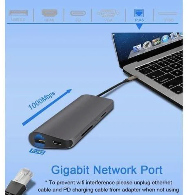 Alt view image 7 of 10 - C HUB Type C to Multi Thunderbolt 3 HUB Adapter Dock for MacBook Pro PD Accessories Splitter Port 3.0 Type C HUB