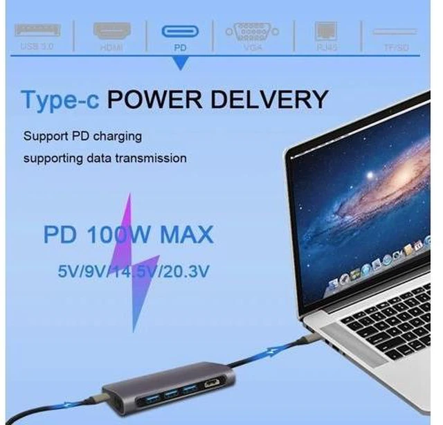 Alt view image 8 of 10 - C HUB Type C to Multi Thunderbolt 3 HUB Adapter Dock for MacBook Pro PD Accessories Splitter Port 3.0 Type C HUB