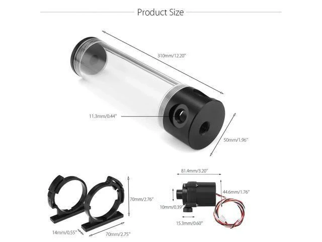 Alt view image 7 of 10 - 50mmX310mm Water Cooling Tank 19W G1/4 Thread Cylinder Reservoir Tank Pump Computer Water Cooling Radiator Liquid Cooling Cooler