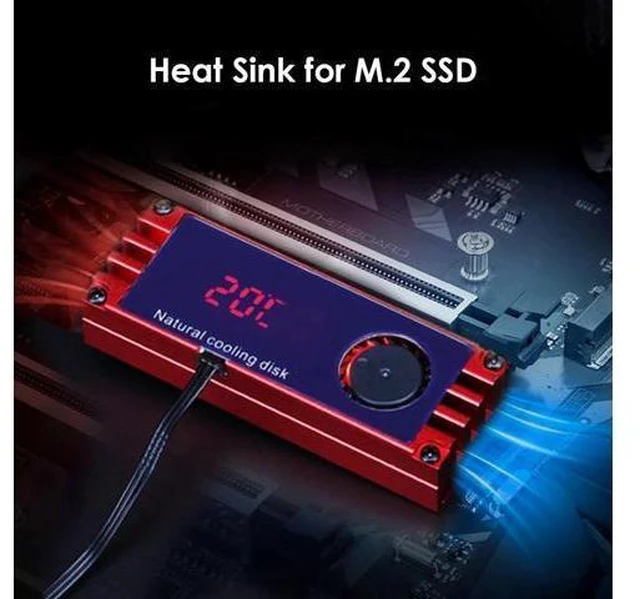 Alt view image 8 of 10 - SSD Heatsink Cooler Digital Temperature Display with Turbo Cooling Fan for 2280 22110 NVMe M2 Solid State Drive Thermal Pad