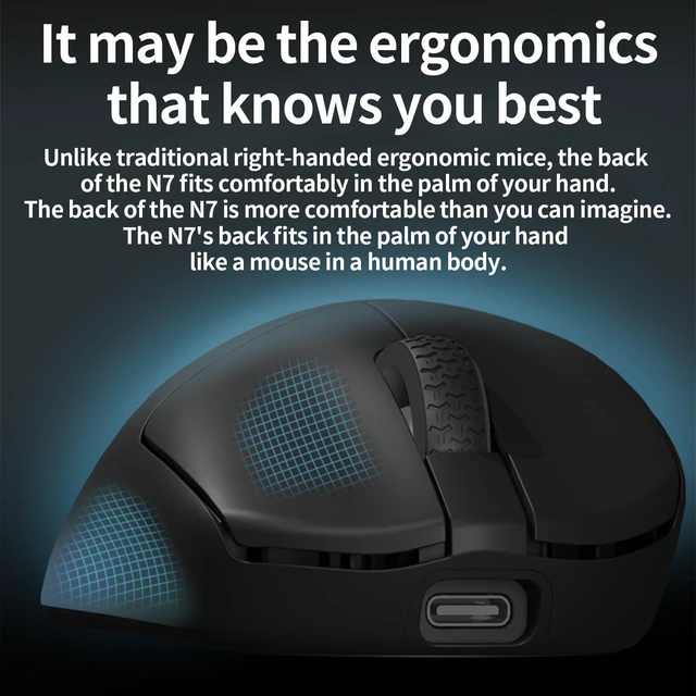 Alt view image 12 of 14 - N7 Wireless Gaming Mouse,Tri-Mode 8K/USB-C/Bluetooth,Up to 30000DPI,PAW3950 Optical Sensor Lightweight 49g,5 programmable Button,Computer Mouse for Laptop,PC,Mac