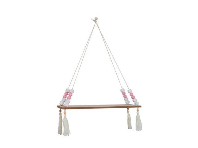 Alt view image 6 of 10 - Wood Wall Mounted Shelf Beads Board Tassels Hanging Storage Shelf Floating Rack Book Holder Bookshelf Home Office Decor