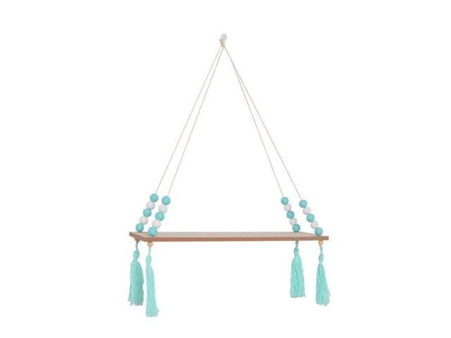 Alt view image 7 of 10 - Wood Wall Mounted Shelf Beads Board Tassels Hanging Storage Shelf Floating Rack Book Holder Bookshelf Home Office Decor