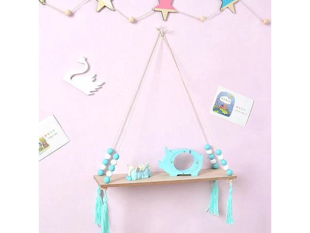 Alt view image 9 of 10 - Wood Wall Mounted Shelf Beads Board Tassels Hanging Storage Shelf Floating Rack Book Holder Bookshelf Home Office Decor