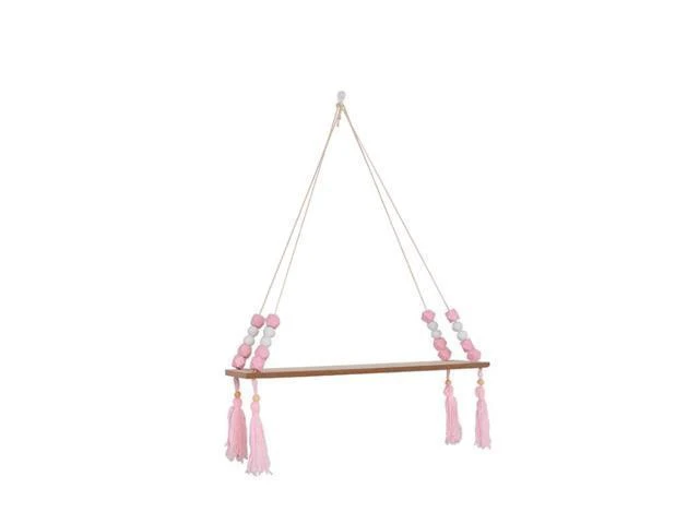 Alt view image 8 of 10 - Wood Wall Mounted Shelf Beads Board Tassels Hanging Storage Shelf Floating Rack Book Holder Bookshelf Home Office Decor