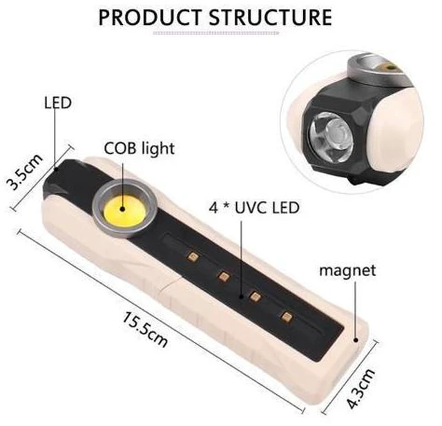 Alt view image 8 of 10 - UV UVC LED Work Lamp 270-280nm Disinfection Germicidal Sterilizer Light Flashlight Ultraviolet Light UVC Work Light