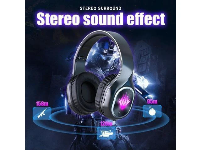 Alt view image 9 of 10 - T2 bluetooth 5.2 Wireless Game/Music Mode Foldable Gaming Headphone RGB Magic Lights 3D Stereo HiFi Headsets With Mic