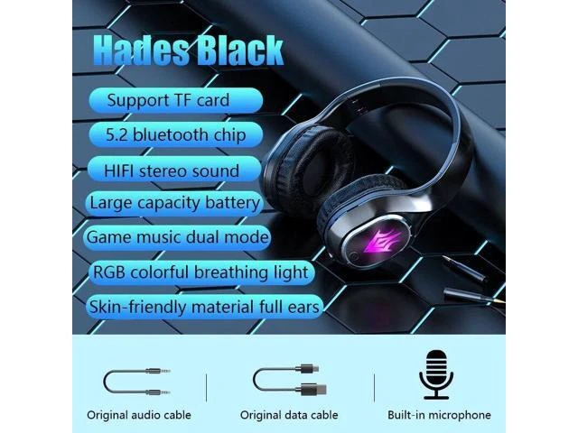 Alt view image 8 of 10 - T2 bluetooth 5.2 Wireless Game/Music Mode Foldable Gaming Headphone RGB Magic Lights 3D Stereo HiFi Headsets With Mic