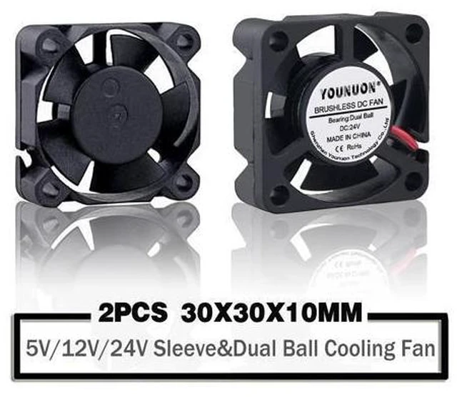 Alt view image 6 of 10 - 2 Pieces 3010 3cm 30mm Cooling Fan 30x30x10mm DC Fan 24V 12V 5V Cooler Dual Ball Bearing DC Brushless Mini Cooler Cooling Fan
