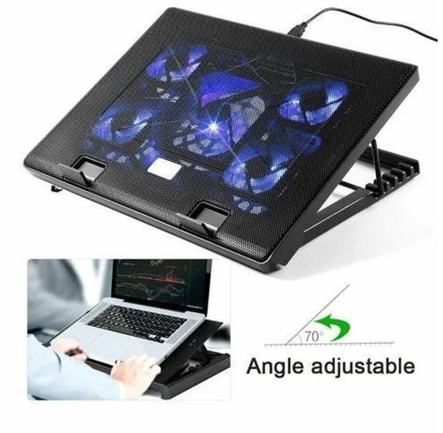 Alt view image 7 of 10 - Cooling Cooler Pad Stand 5 Fan 2 USB Computer Mat for 11"-17" Notebook