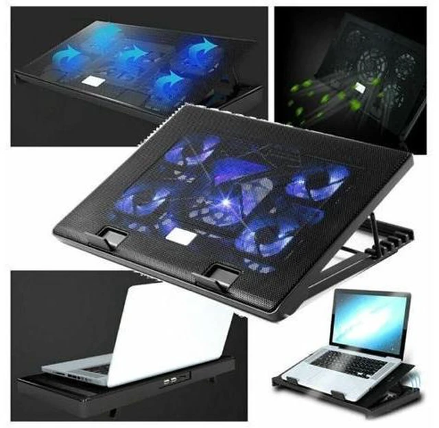 Alt view image 10 of 10 - Cooling Cooler Pad Stand 5 Fan 2 USB Computer Mat for 11"-17" Notebook