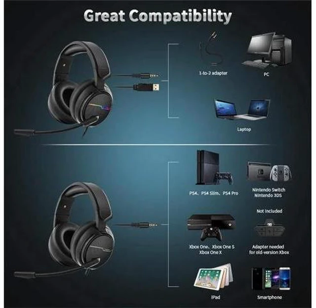 Alt view image 9 of 10 - Xiberia V20 Gaming Headphones USB 7.1 Headset for PC Game Computer Bass Stereo Earphones with Microphone LED Light
