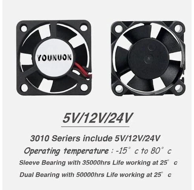 Alt view image 8 of 10 - 2 Pieces 3010 3cm 30mm Cooling Fan 30x30x10mm DC Fan 24V 12V 5V Cooler Dual Ball Bearing DC Brushless Mini Cooler Cooling Fan