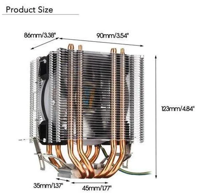 Alt view image 9 of 10 - 90mm 4 Heatpipe CPU Cooler Desktop Computer 4Pin RGB LED Fan Cooling Heatsink for Intel 775/1150/1151/1155/1156/1366 for AMD