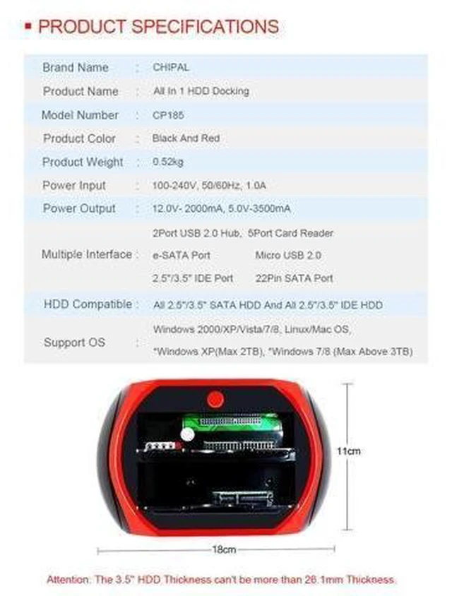 Alt view image 7 of 10 - All in 1 HDD Docking Station USB 2.0 2.5" 3.5" IDE SATA External HDD Case Box Hard Disk Drive Enclosure SD TF Card Reader