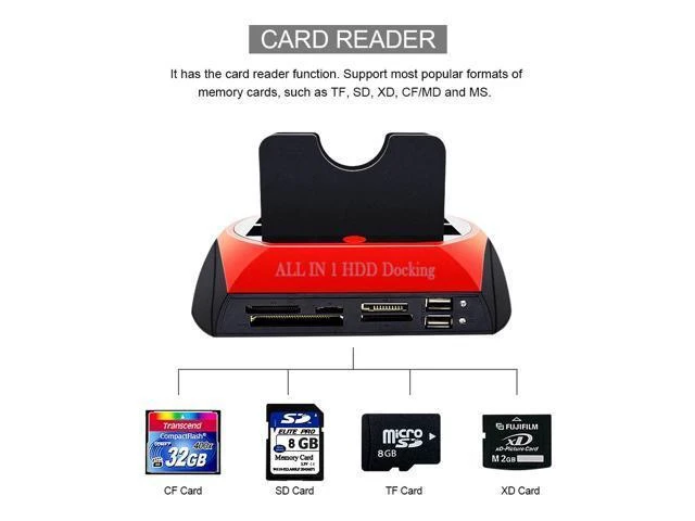 Alt view image 9 of 10 - All in 1 HDD Docking Station USB 2.0 2.5" 3.5" IDE SATA External HDD Case Box Hard Disk Drive Enclosure SD TF Card Reader