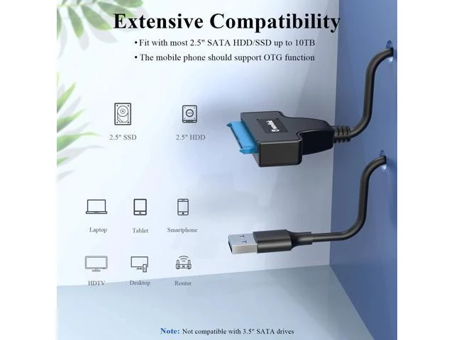 Alt view image 9 of 10 - SATA to USB 3.0 Adapter Cable SSD and HDD Hard Drive Connector 5Gbps Support SATA III UASP SSD/HDD Data Transfer