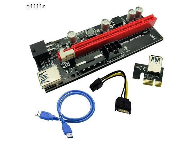 Alt view image 11 of 12 - PCI Express PCIE PCI-E 009S Molex 6pin Power Supply Adapter SATA to USB 3.0 Cable 1x to 16X Riser Card for Miner Mining