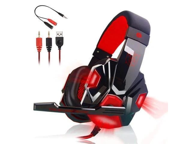 Alt view image 7 of 10 - Gaming Big Headphones with Light Mic Stereo Earphones Deep Bass for PC Computer Gamer Laptop PS4 Games audifonos gamer