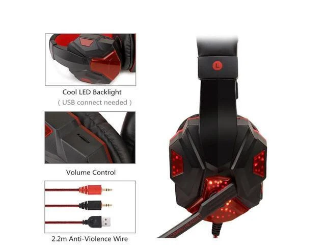 Alt view image 8 of 10 - Gaming Big Headphones with Light Mic Stereo Earphones Deep Bass for PC Computer Gamer Laptop PS4 Games audifonos gamer