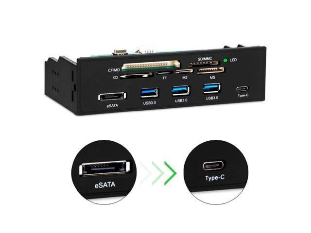 Alt view image 6 of 10 - 3.0 Front Panel Multi-Port PC Front Panel Internal 3.0 eSATA Type-C MD TF SD Card Reader Hub Front Panel