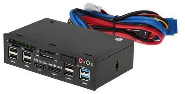 Alt view image 7 of 10 - USB 3.0 Hub eSATA SATA Port Internal Card Reader PC Dashboard Media Front Panel Audio for SD MS CF TF M2 MMC
