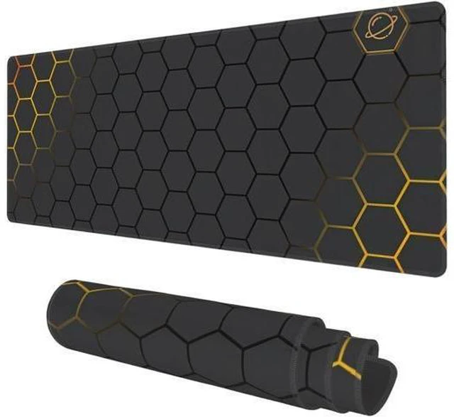 Alt view image 7 of 12 - Desk Mat Black Gold Honeycomb Technology Extended Gaming Mouse Pad Large 31.5x11.8 Big Mouse Pad with Non-Slip Base and Stitched Edge Long Computer Keyboard Mouse Mat for Home Office Work