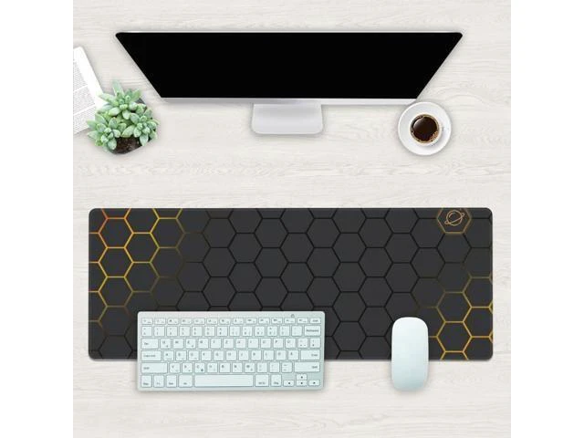 Alt view image 8 of 12 - Desk Mat Black Gold Honeycomb Technology Extended Gaming Mouse Pad Large 31.5x11.8 Big Mouse Pad with Non-Slip Base and Stitched Edge Long Computer Keyboard Mouse Mat for Home Office Work