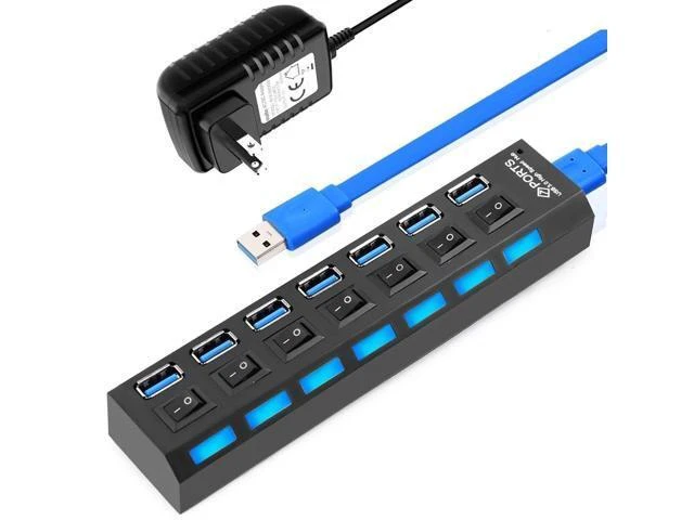 Alt view image 6 of 10 - 3.0 HUB 2.0 HUB Multi Splitter 4/7 Port Expander Multiple 3 Hab Use Power Adapter 3.0 Hub with Switch For PC