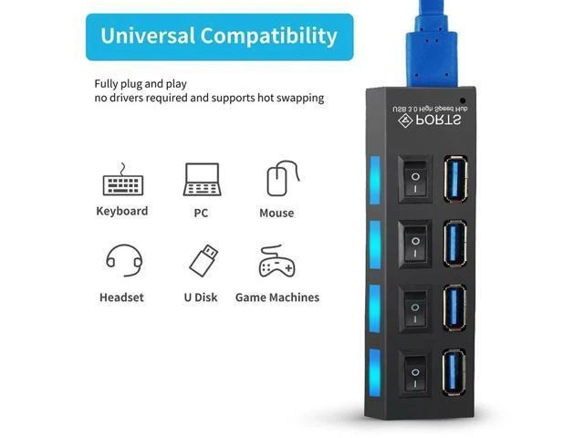 Alt view image 7 of 10 - 3.0 HUB 2.0 HUB Multi Splitter 4/7 Port Expander Multiple 3 Hab Use Power Adapter 3.0 Hub with Switch For PC