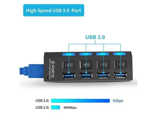 Alt view image 8 of 10 - 3.0 HUB 2.0 HUB Multi Splitter 4/7 Port Expander Multiple 3 Hab Use Power Adapter 3.0 Hub with Switch For PC