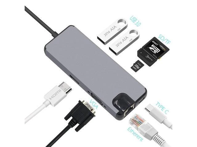 Alt view image 6 of 10 - Audio Jack USB Hub Converter 4K VGA Type C Hub 3.0 USB to RJ45 Lan Network Card For Macbook Matebook