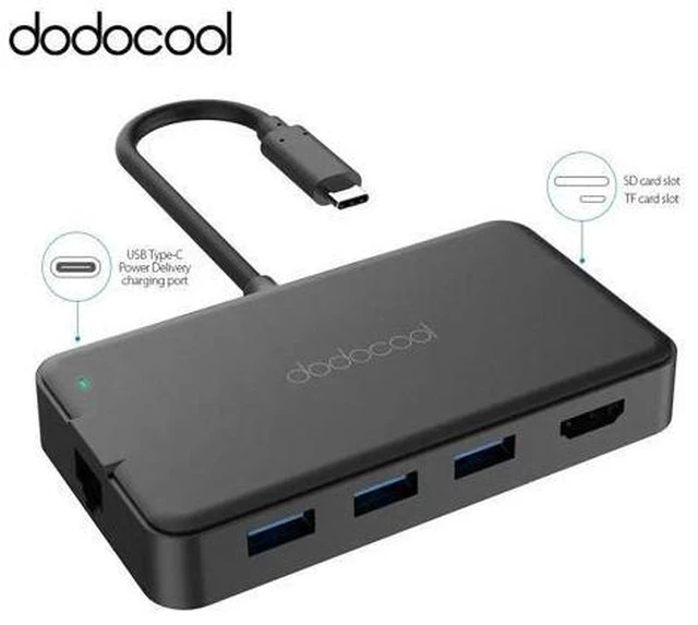 Alt view image 6 of 10 - 8-in-1 Multifunction USB-C Hub with Type-C PD 4K Video HD Gigat Ethernet Adapter SD/TF Card Reader USB3.0 Type C HUB