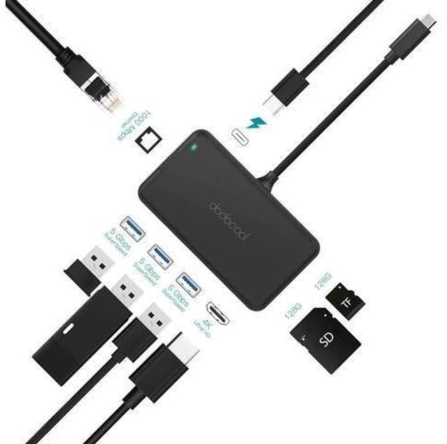 Alt view image 8 of 10 - 8-in-1 Multifunction USB-C Hub with Type-C PD 4K Video HD Gigat Ethernet Adapter SD/TF Card Reader USB3.0 Type C HUB