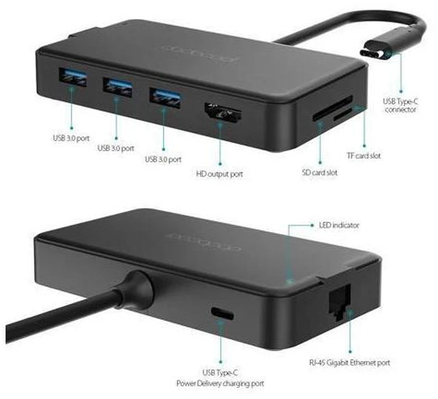 Alt view image 10 of 10 - 8-in-1 Multifunction USB-C Hub with Type-C PD 4K Video HD Gigat Ethernet Adapter SD/TF Card Reader USB3.0 Type C HUB