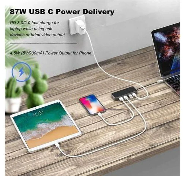 Alt view image 8 of 10 - USB C Hub Adapter 8 In1 Gigat RJ45+USB3.0X3+PD++SD/Mini Reader USB Hub for Mac Book Phone Laptop mac book
