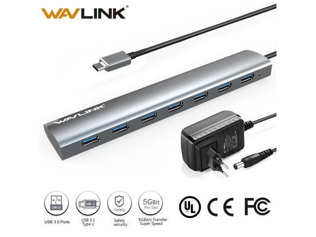 Alt view image 6 of 10 - High Speed 7 Ports USB C HUB USB3.0 Hub Aluminum Type C USB 3.1 Splitter with 5V/4A Power Adapter for Laptop PC Tablet