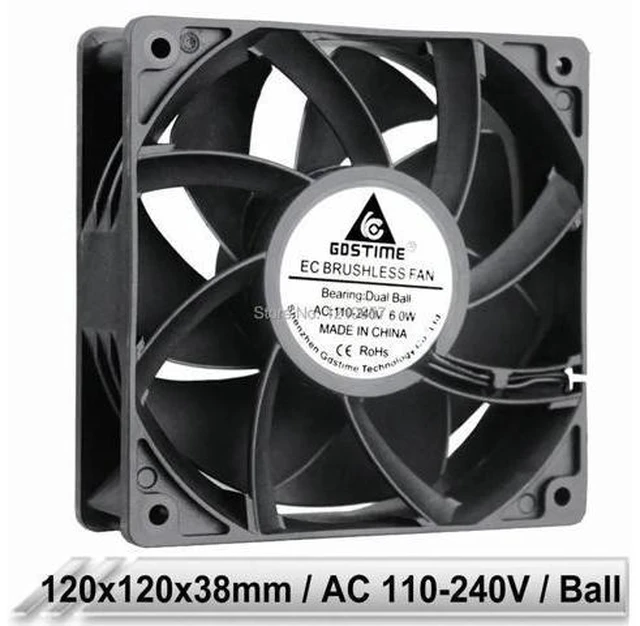 Alt view image 6 of 10 - 1 pcs EC Brushless Cooler Cooling Fan 120mm x 38mm 12038 12cm AC 110V 115V 120V 220V 240V 2 Wires