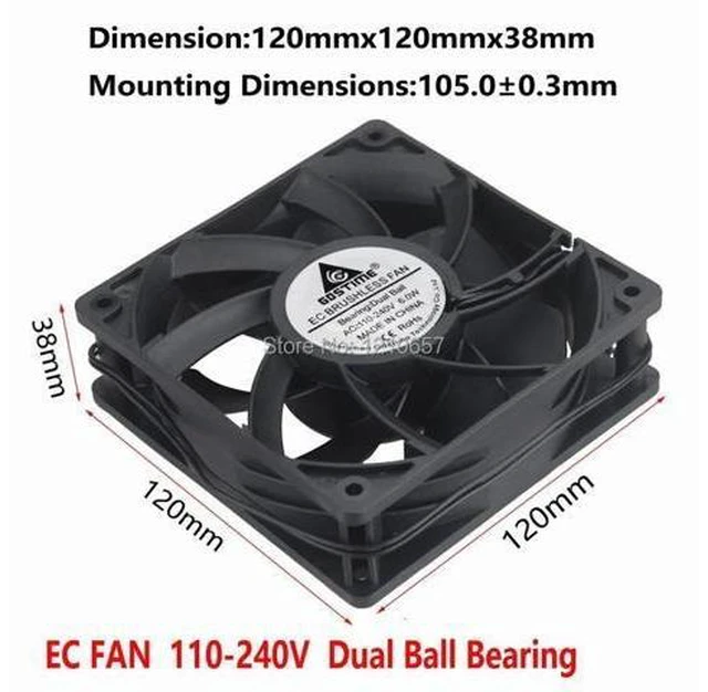 Alt view image 7 of 10 - 1 pcs EC Brushless Cooler Cooling Fan 120mm x 38mm 12038 12cm AC 110V 115V 120V 220V 240V 2 Wires