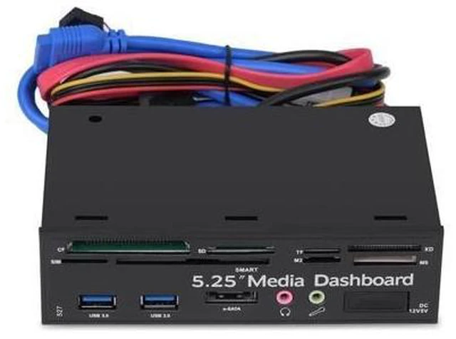 Alt view image 6 of 10 - 5.25inch PC Multifunction Media Dashboard USB3.0 e-SATA Power Port Audio SIM/SMART Multi Card Reader supports M2/TF/SD/XD/MS/CF