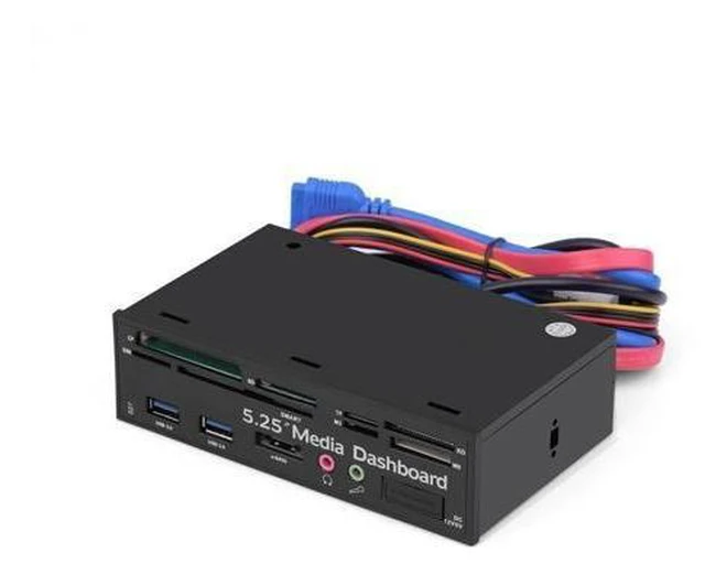 Alt view image 7 of 10 - 5.25inch PC Multifunction Media Dashboard USB3.0 e-SATA Power Port Audio SIM/SMART Multi Card Reader supports M2/TF/SD/XD/MS/CF