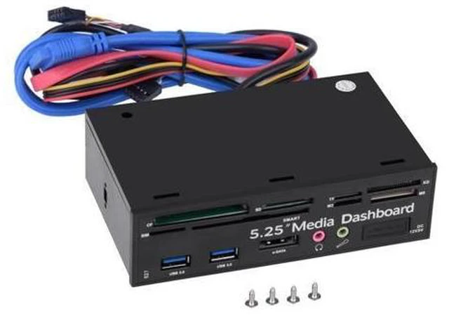 Alt view image 8 of 10 - 5.25inch PC Multifunction Media Dashboard USB3.0 e-SATA Power Port Audio SIM/SMART Multi Card Reader supports M2/TF/SD/XD/MS/CF