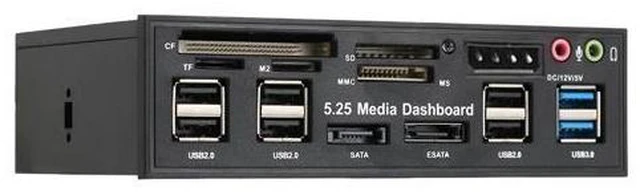 Alt view image 7 of 10 - Card Reader USB 3.0 Front Panel Hub eSATA SATA Port Internal Card Reader PC Dashboard Media Front Panel Audio